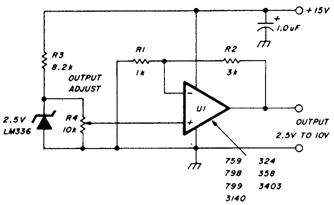 Источник опорного напряжения с выходным изменяемым напряжением от 2,5 до 10 В Источник опорного напряжения с выходным изменяемым напряжением от 2,5 до 10 В