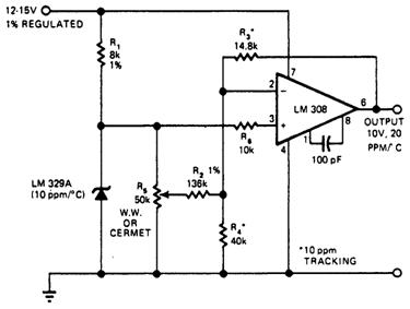 Источник 10-вольтового опорного напряжения с умеренным дрейфом