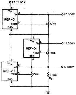 Источник трех опорных напряжений на +5, +15 и +30 В Источник трех опорных напряжений на +5, +15 и +30 В
