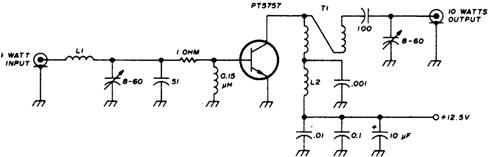 Схема усилителя мощностью 10 Вт для 2-метрового диапазона Схема усилителя мощностью 10 Вт для 2-метрового диапазона