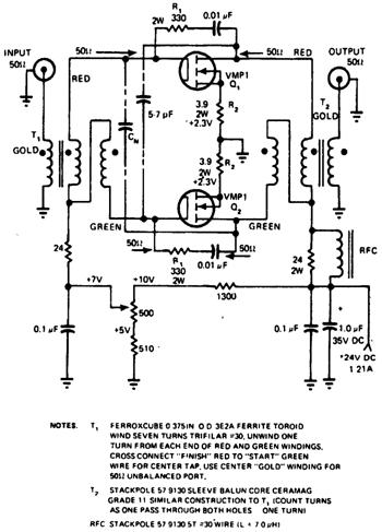 Широкополосный усилитель мощностью 8 Вт на МОП-транзисторах Широкополосный усилитель мощностью 8 Вт на МОП-транзисторах
