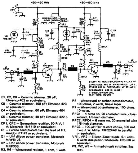Схема линейного усилителя мощностью 60 Вт для диапазона 432 МГц Схема линейного усилителя мощностью 60 Вт для диапазона 432 МГц