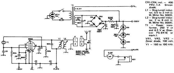 Схема длинноволнового передатчика мощностью 1 Вт для диапазона 175 кГц Схема длинноволнового передатчика мощностью 1 Вт для диапазона 175 кГц