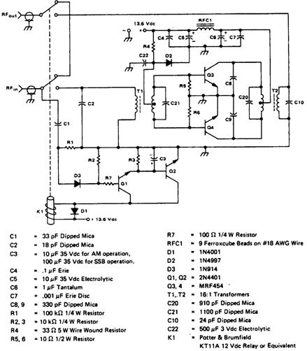 Схема линейного усилителя мощностью 140 Вт для диапазона 2—30 МГц Схема линейного усилителя мощностью 140 Вт для диапазона 2—30 МГц