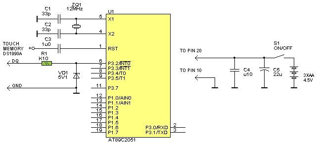 Увеличить. Принципиальная схема имитатора одного домофонного ключа Увеличить. Принципиальная схема имитатора одного домофонного ключа