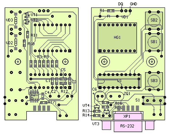Увеличить. Чертеж печатной платы имитатора touch-memory DS1990A Увеличить. Чертеж печатной платы имитатора touch-memory DS1990A